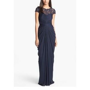 Adrianna Papell Navy Lace Yoke Jersey Gown